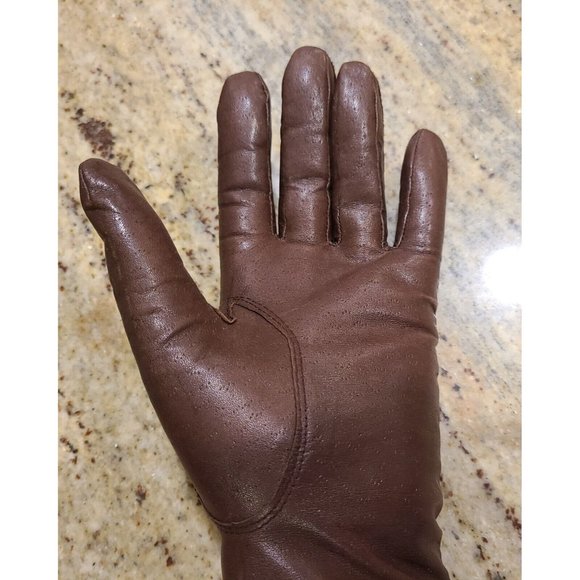 Vintage Size 7.5 M Brown Leather Lined 9.5" Gloves Fownes Diamond Stitching - Picture 10 of 12
